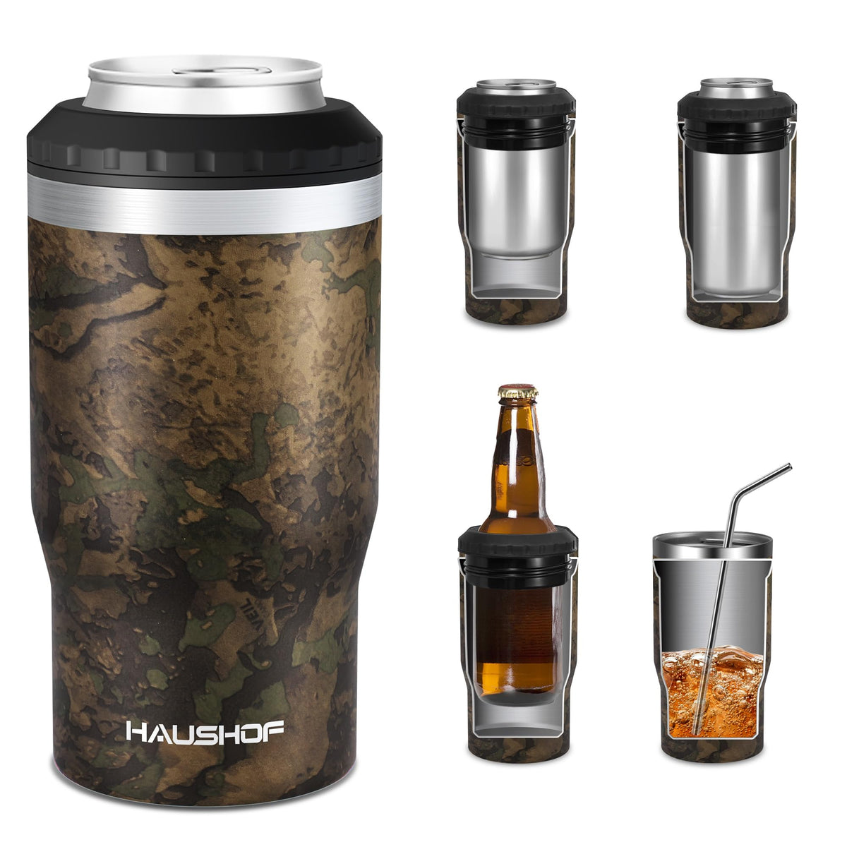 HAUSHOF Can Cooler 12 oz Slim Can Cooler 4 in 1 Insulated Beer Can Cooler Fits for 12 oz Standard Can|12 oz Slim Can|12 oz Beer Bottle Perfect for Camping Beach Picnic